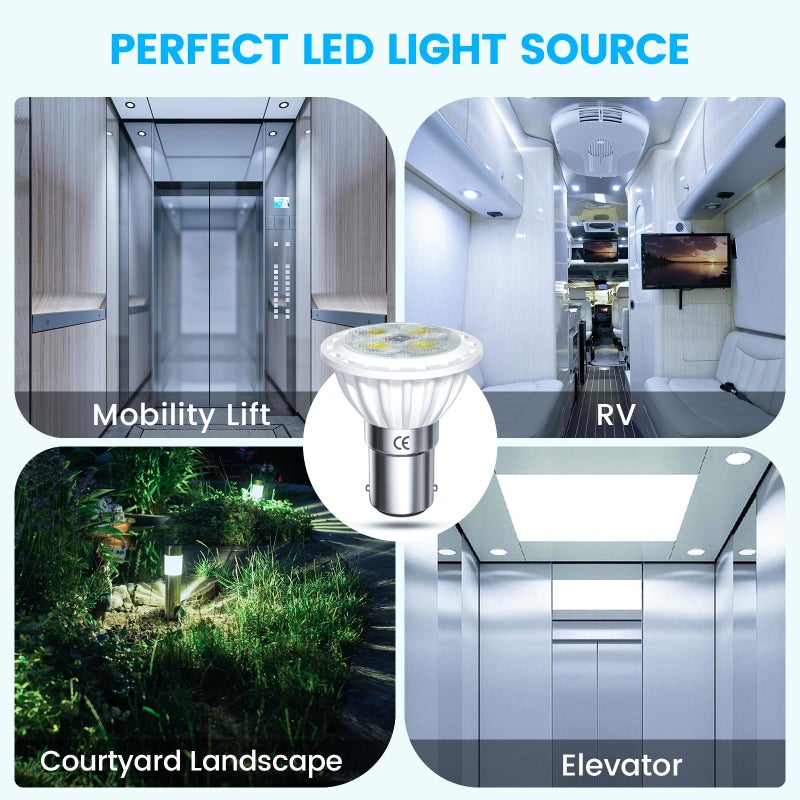 Aluxcia ALR12 BA15D LED Elevator Light - 6435/FR 12V BA15D Frosted Light Bulb 30W Halogen Replacement ALR12 Flood Light for RV Camper Trailer Motorhome Boat Lighting, Daylight 6000K, 2-Pack - Image 3